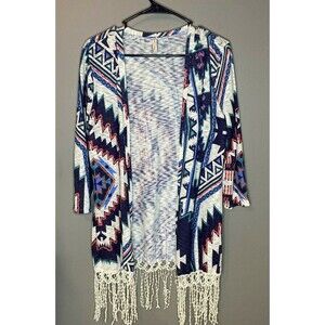 Aztec/Southwestern Red Camel Women's Size Small Open Front 3/4 Sleeve Cardigan